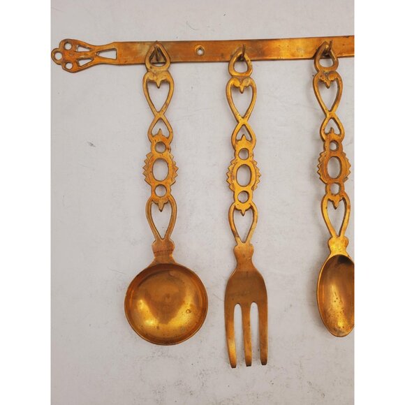 Set of 4 brass CUTLERY on the wall hanger colectable Utensils with wall … - Picture 3 of 9